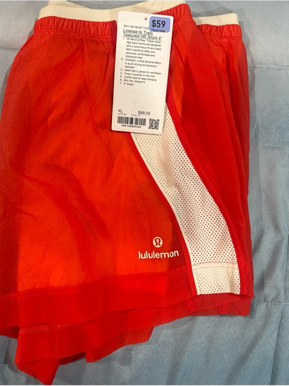 lululemon athletica Red Athletic Shorts with White Mesh Side Panel